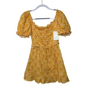 Show‎ Me Your Mumu Sophie Mini Dress Floral Print Puff Sleeve Yellow XS